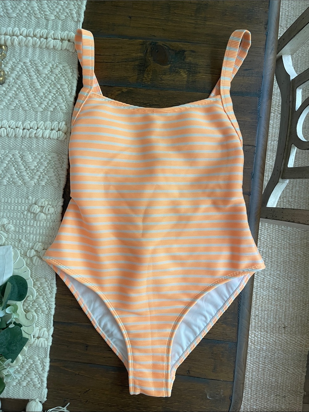 Xhilaration Orange and White Stripe One-Piece Swimsuit